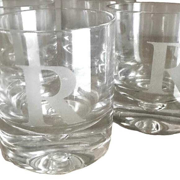 Personalized Crystal Double Old Fashion Glasses Set/4 Times Square Initial - Picture 3 of 5